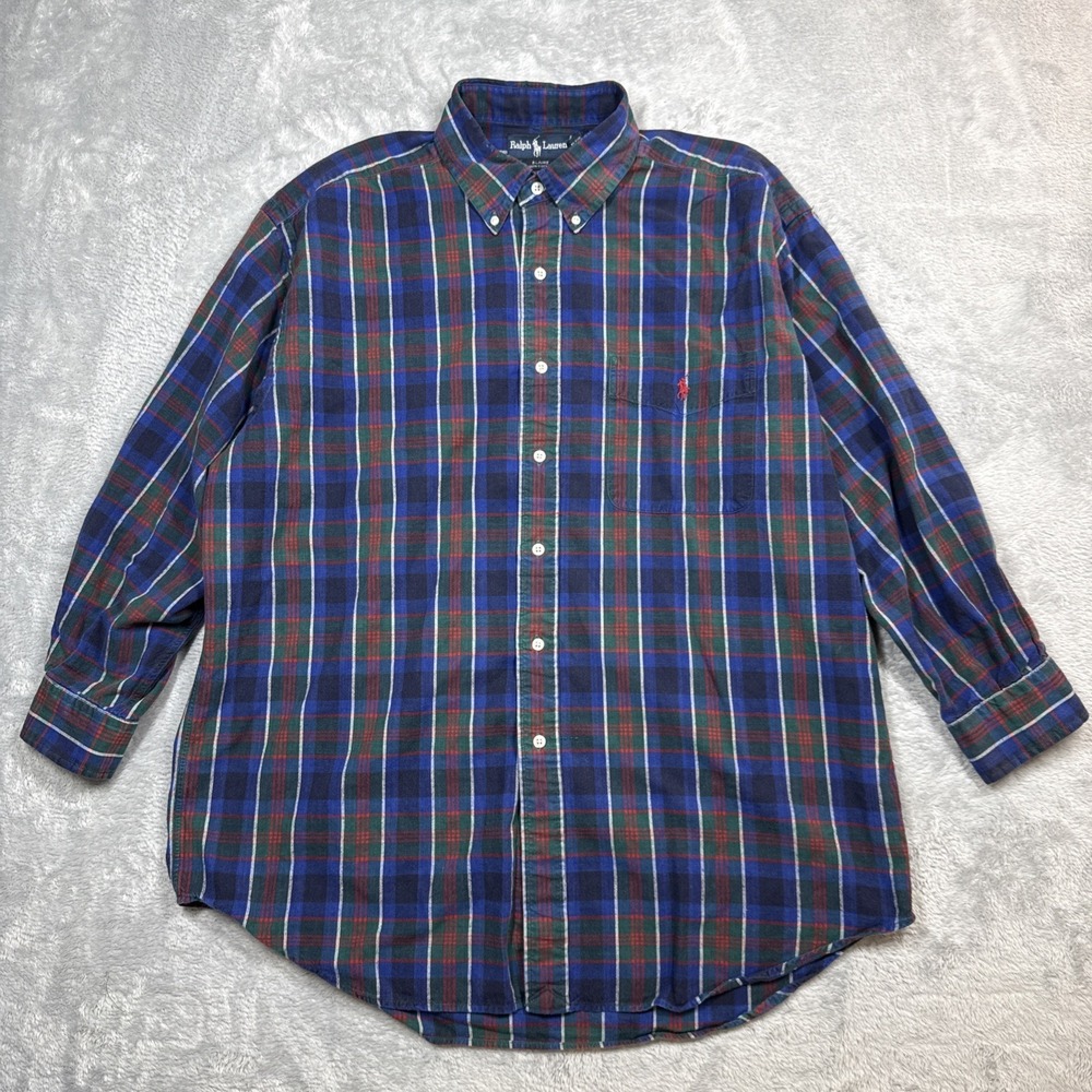Polo Ralph Lauren Blaire Button Down Shirt Mens L Blue Green Plaid Old Money